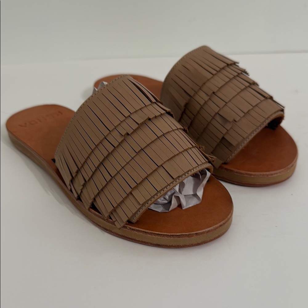 NEW KENDA Handcrafted Leather Fringe Flip Flop Sandals Women Size 5  Boho